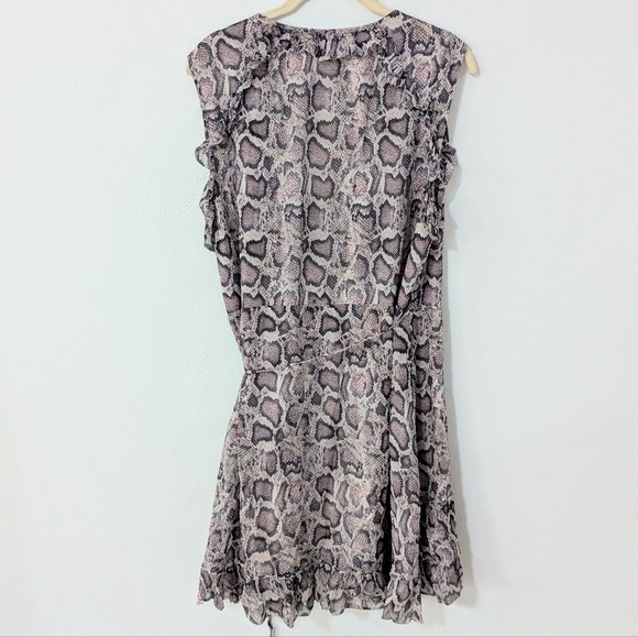 Allsaints Priya Snake Print Ruffle Pring Wrap Mini Dress Sleeveless Beige Large - Picture 5 of 11